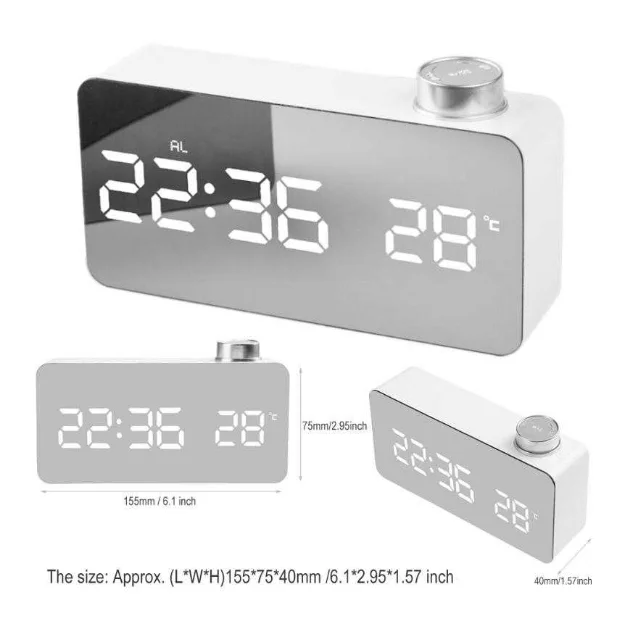 Зеркальные светодиодные часы с функцией отображения, зеркальные часы, будильник для спальни, офиса, дома, прикроватной тумбочки, гостиной