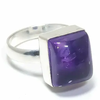 Purple Amethyst Ring Octogen Shape Cabochon Stone Amethyst 925 Silver Vintage Ring Jewelry Semi Precious Purple Amethyst Ring