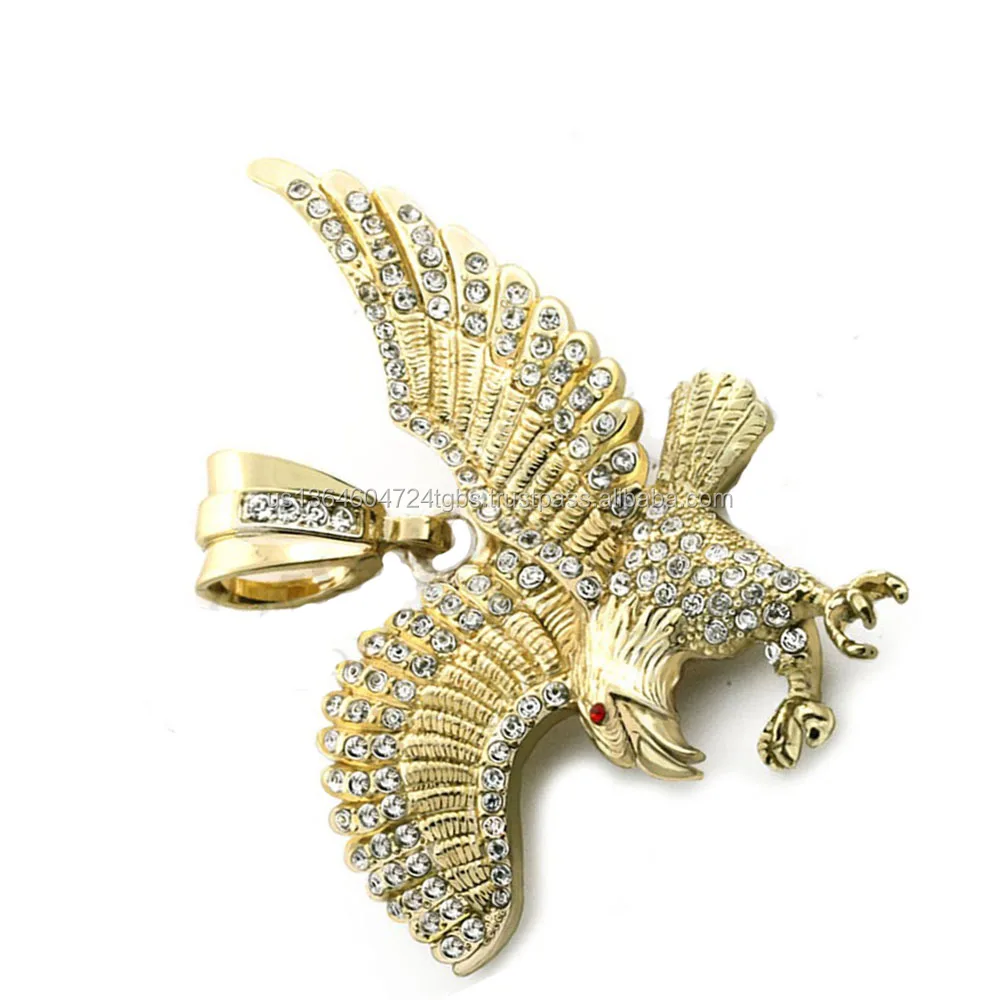 14k Gold Plated Iced Xl Eagle Pendants 