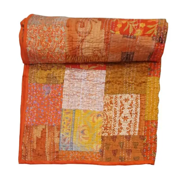 New Indian Kantha Quilt Handmade Traditional Bedspread Bedding Bedcover Coverlet 