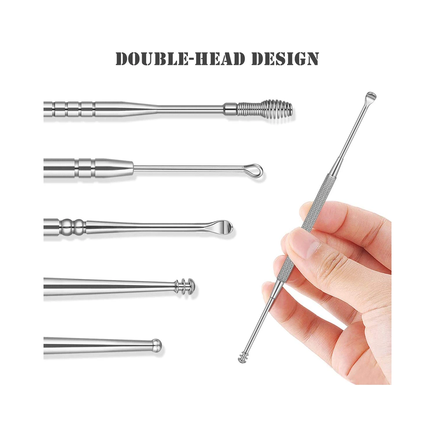 Ear Wax Removal Kit, 6-in-1 Ear Pick Tools Curette Cleaner Reusable Ear Cleaner, Medical Grade Stainless Steel Ear Wax Remover