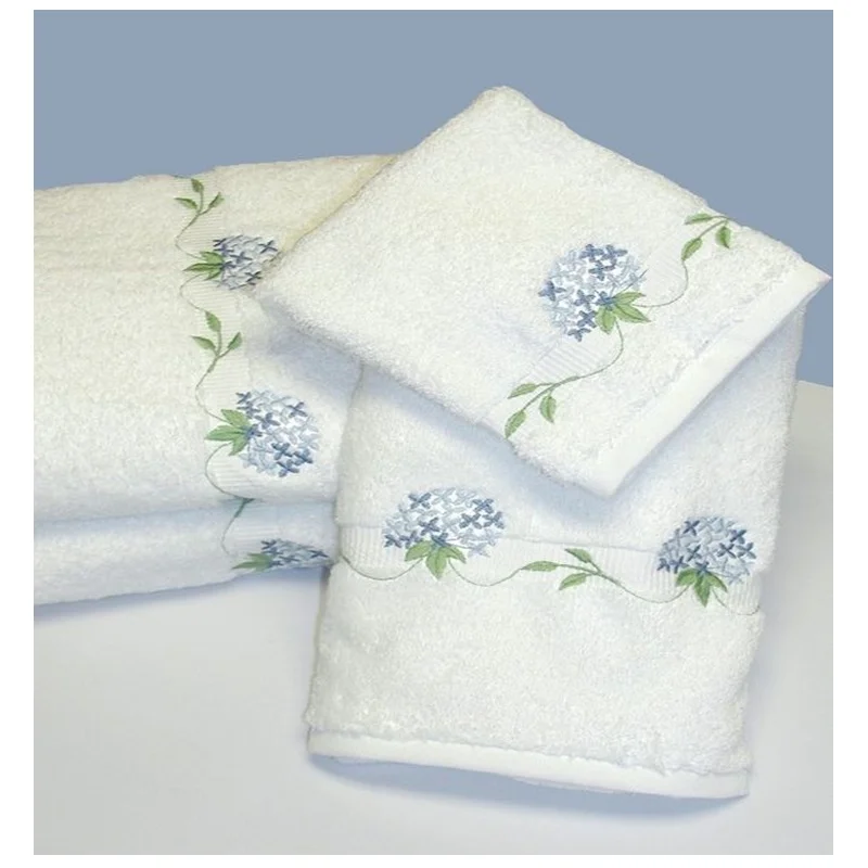 Embroidery Blue Hydrangea Design Hand Towels High Quality Terry Cotton