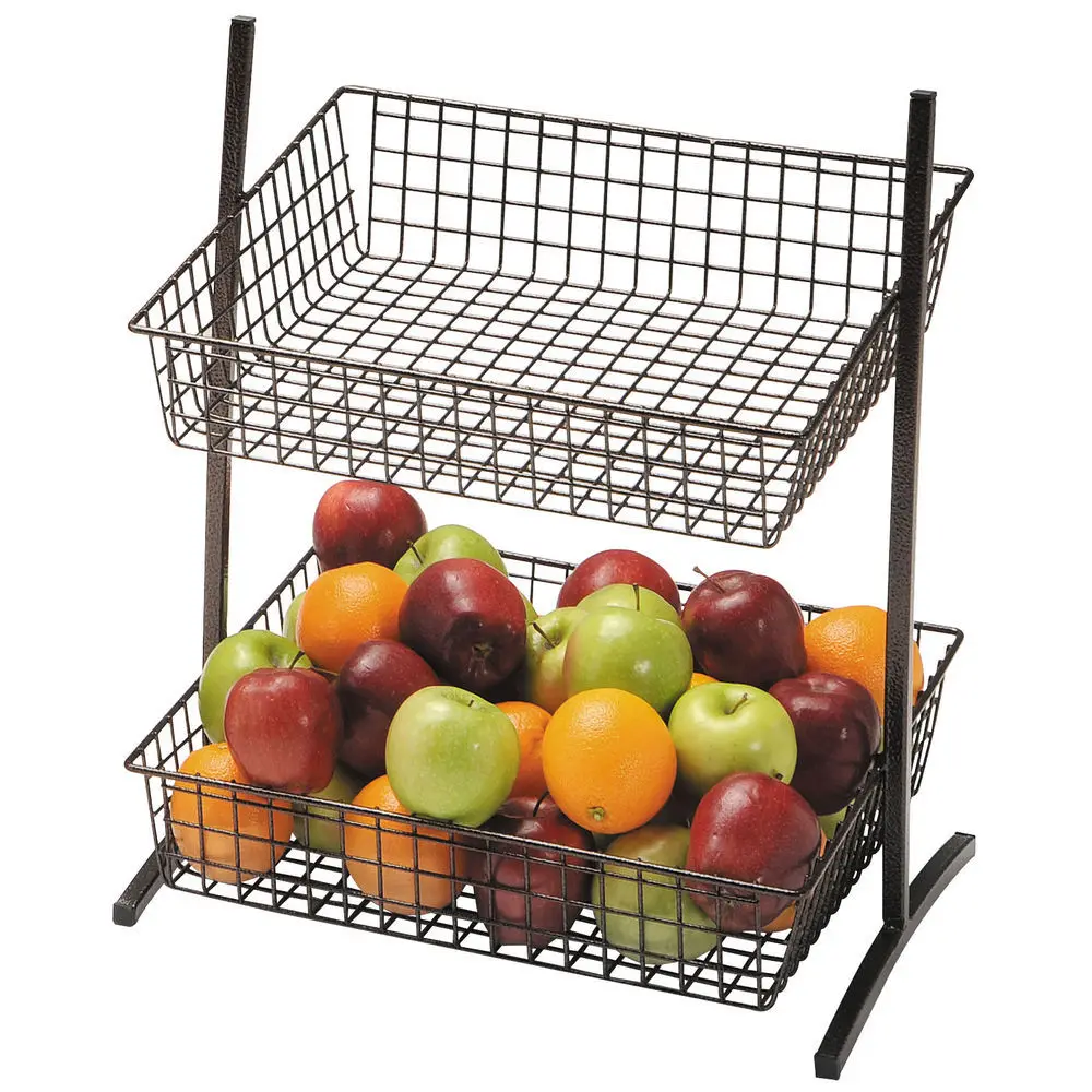Metal Fruit Basket Kitchen Home Storage Display Decorative Iron 2-Tier Fruit Basket