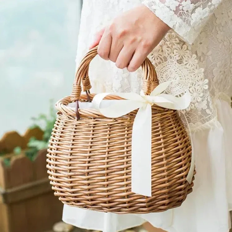 Handmade Wicker Rattan Basket Bag Fashion Women Summer Beach