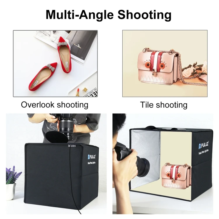 Scatola Luminosa Per Fotografia PULUZ 40 Cm - Pieghevole, 3 Temperature Colore, 12 Sfondi, Luce LED Ad Anello