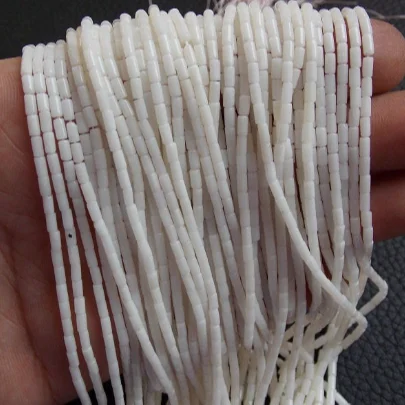 White Coral Bead Smooth Polished Tube Drum Cylinder Shape 4X2MM 0.35MM Hole 16inch Length Third Party Certified Jewelry