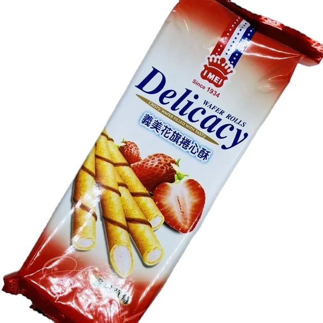 asian snacks strawberry flower wafer rolls