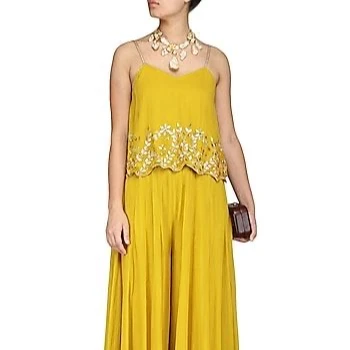 Plazo Pant Embroidered Work Crop Top 