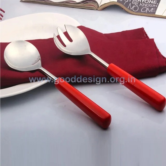Latest 2 Pcs Stainless Steel Gold PVD Salad Server with Resin Handle or Service Spoon Sets