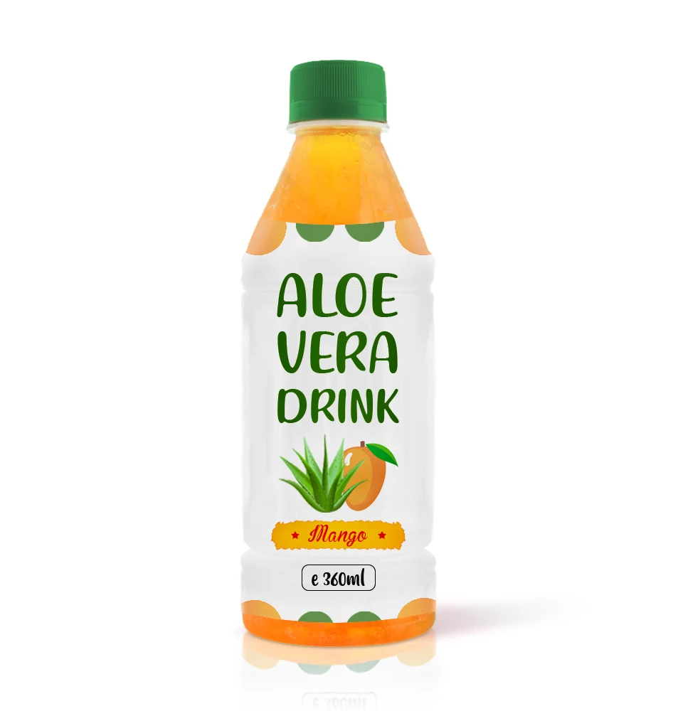 fresh aloe vera juice drink with mango flavour in pet bottle 360