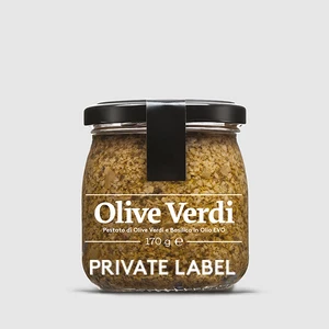 PRIVATE LABEL Italian Pesto Spread of Green Olives with Basil for Retail