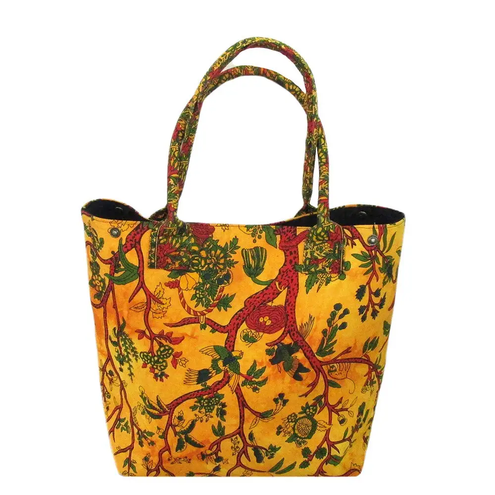 Source Yellow Tree of life Design ladies Purse Top Handle Bag
