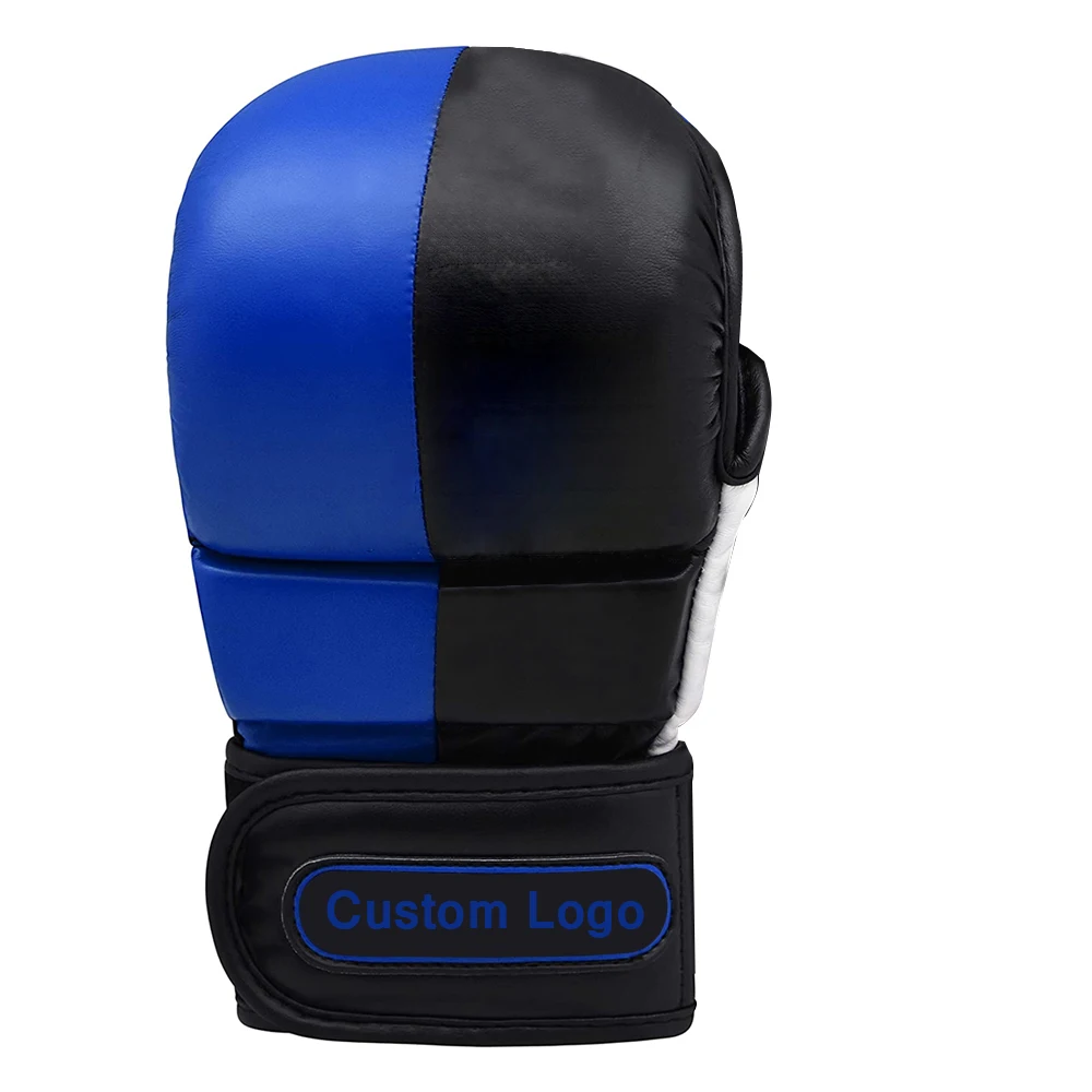 Черные и синие перчатки для тренировок ММА 7 унций Боксерские Муай Тай бокса
