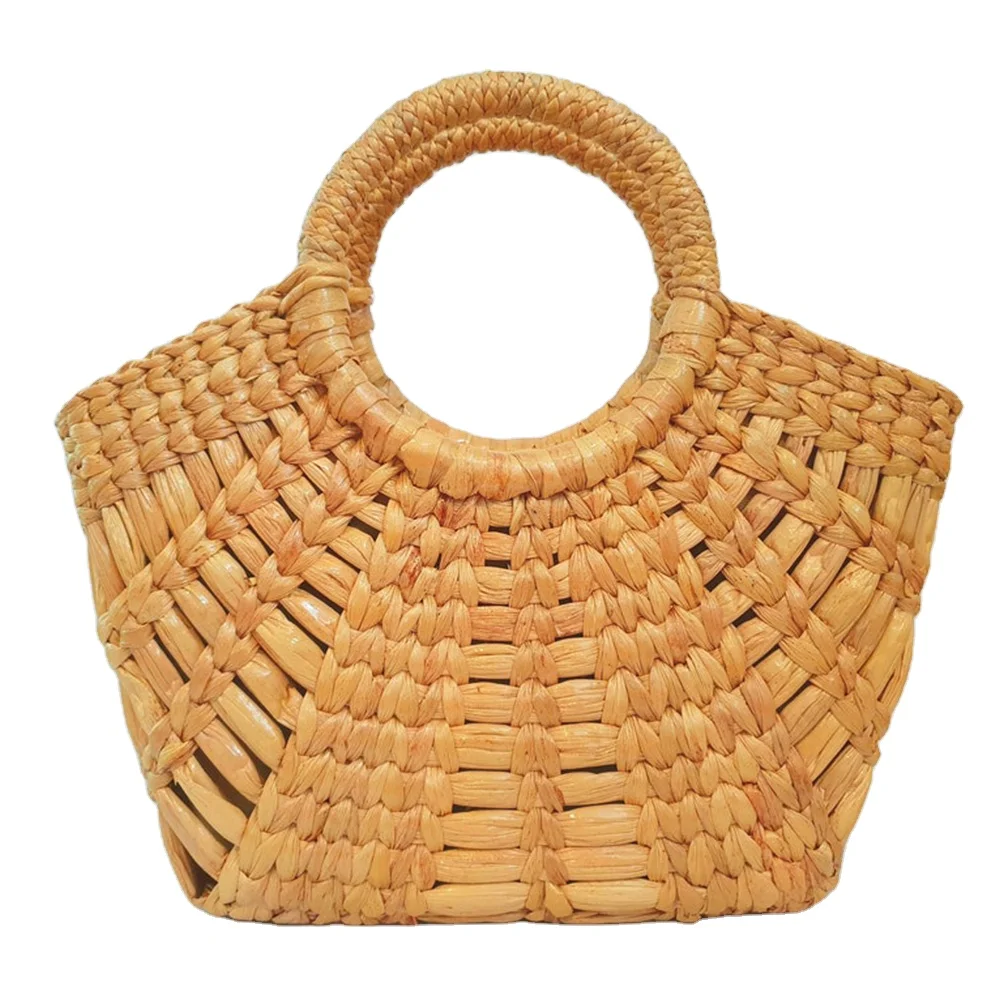 Water Hyacinth Handbag New Arrival Straw Beach Bag Interior With Cotton Lining Vietnam Supplier