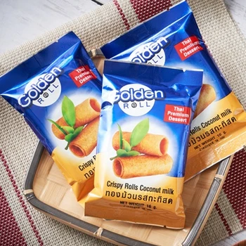 Free Sample Tasty Coconut Crispy Rolls Snack BY Golden Roll Chip with HACCP Certification