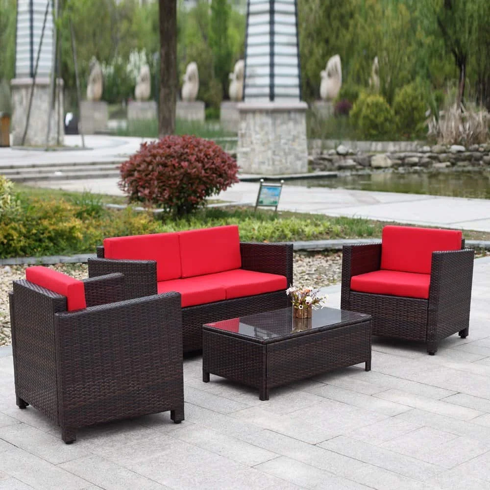 red cushion outdoor patio set