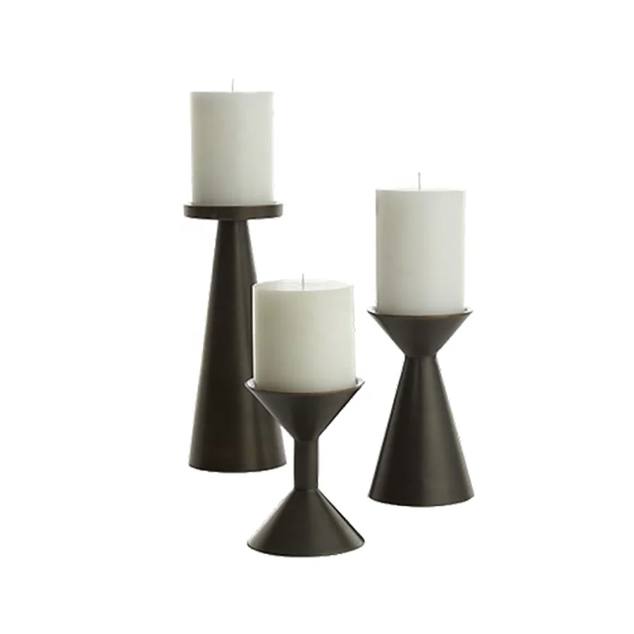 Black Color Candle Holder Set Of 3 Elegant Design Aluminum Casting T