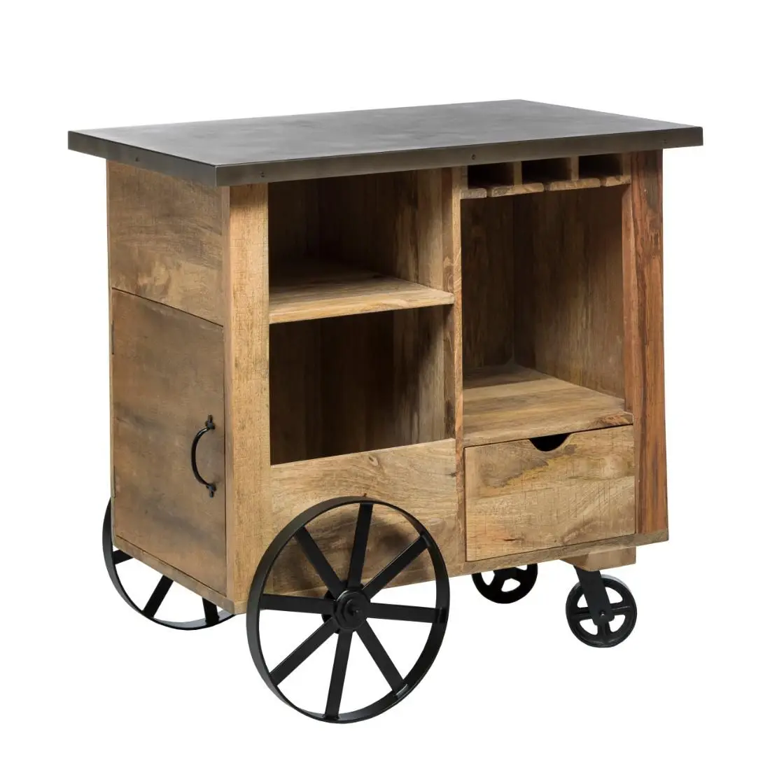 Modern Farmhouse Solid Wood Durable Bar Cabinet with Metal Base and Chairs Home Furniture for Living Room Home Decor