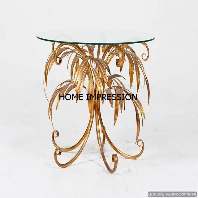 Attractive Design Palm Tree Shape Gold Metal Coffee Table With Glass Top Decorative Table for Home Decor Accessory in Low Price