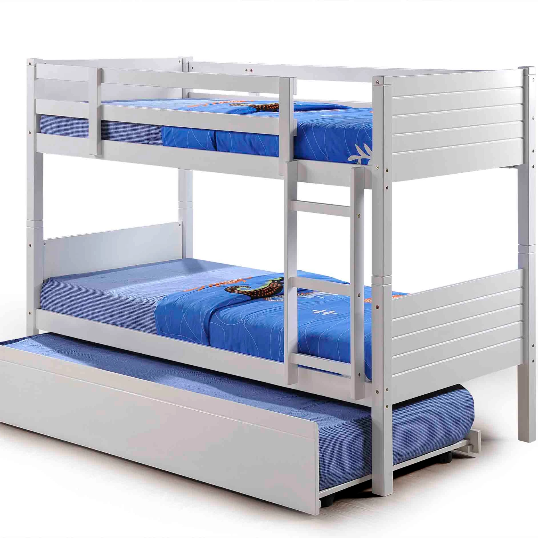 Triple Bunk Bed Hippo Modern Trundle High Sleeper Mattress Drawers Ladder 3 children Pine Wood