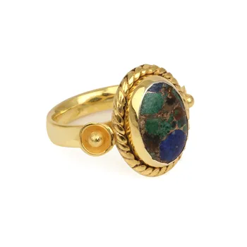 Best Selling natural azurite malachite copper ring wholesale 18k gold plated ring handmade 925 sterling silver designer ring