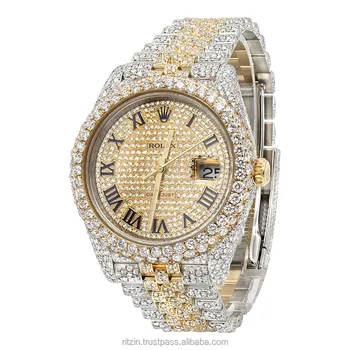 Ritzin Hip hop Moissanite Jewelry Iced Out Diamond Watches For Men in Real 925 Sterling Silver / 14k Gold over Bling Jewelry