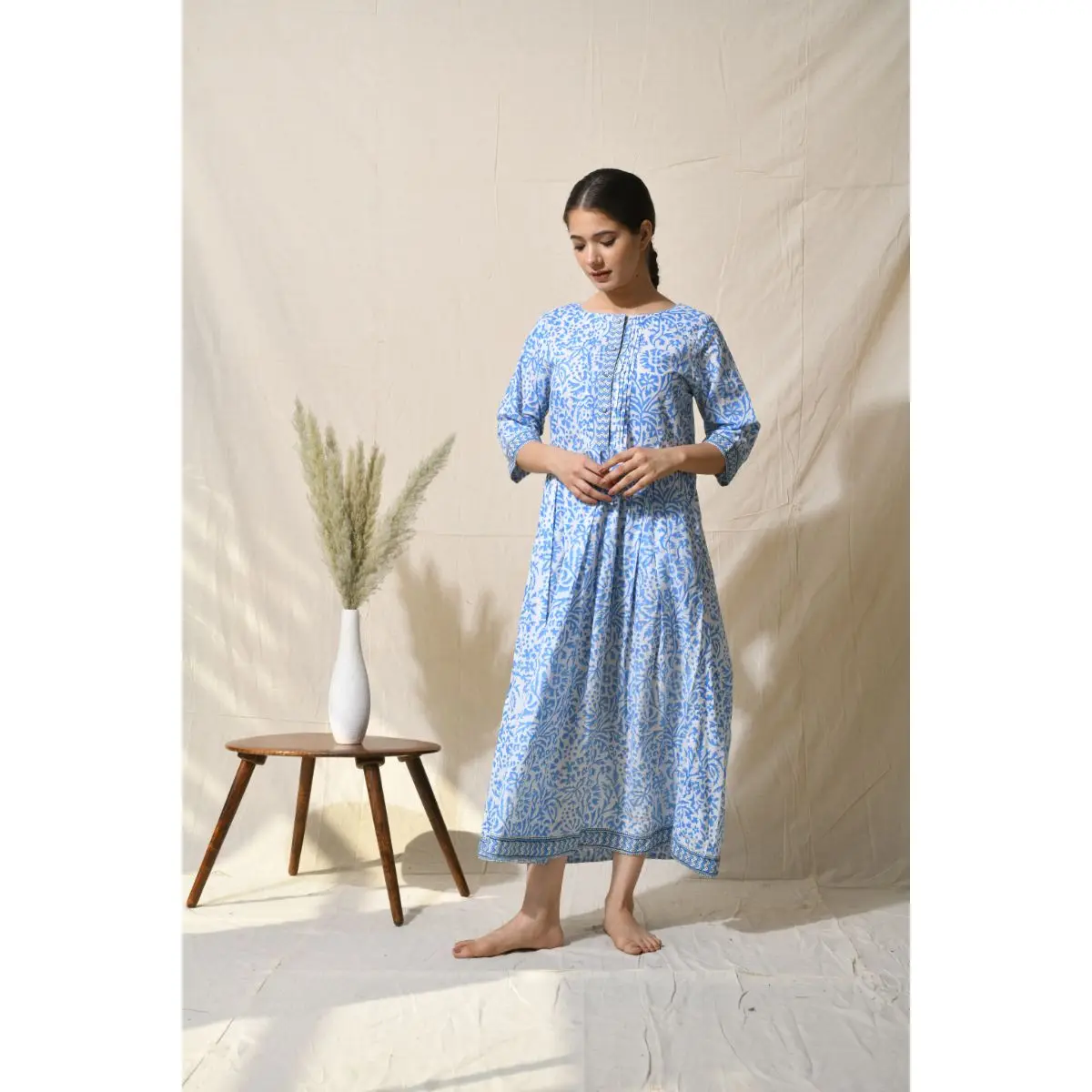 Blue Ethnic Cotton Dress Online in USA | Easy Returns - Fledgling Wings