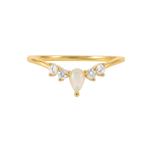 ROXI 925 Sterling Silver V Shape Opal Zircon Diamond Stacking Delicate 18K Gold Plated Rings
