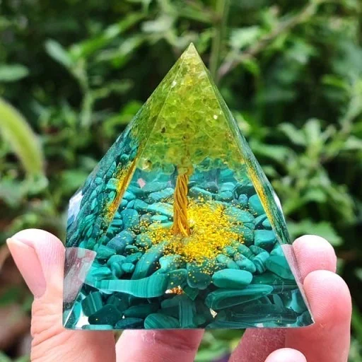 2022Tree of Life Orgone Pyramid Peridot Malachite Energy Chakra Reiki Meditation Tool PTSD Orgone, Orgone Accumulator, EMF Orgon