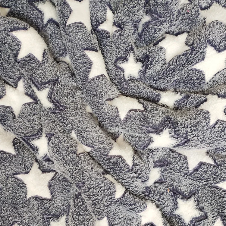 Double-sided Stretch coral fleece five-pointed double side star offset printing home service pajamas blanket woven fabric
