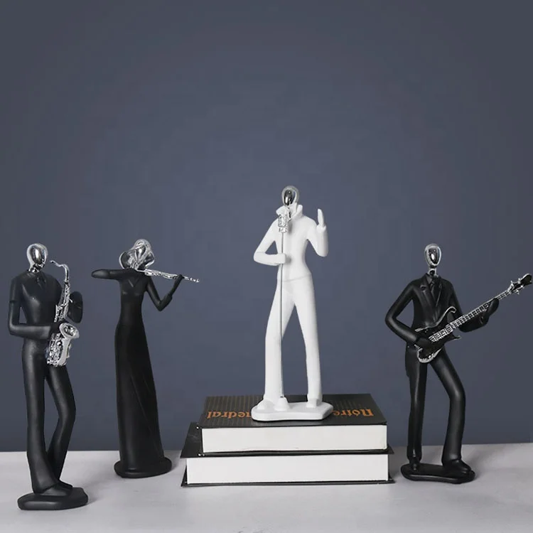 Jazz Trio Statue SetBlack Silver Musicians Cello Saxophone Decor