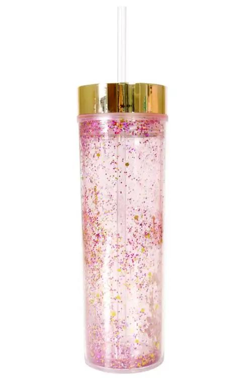 Акриловый прозрачный пластиковый тонкий стакан с логотипом на заказ, 16 унций, с золотой крышкой и соломинкой, стакан с двойными стенками, многоразовая чашка