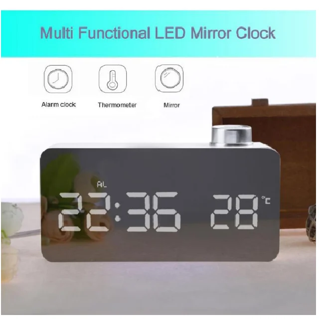 Зеркальные светодиодные часы с функцией отображения, зеркальные часы, будильник для спальни, офиса, дома, прикроватной тумбочки, гостиной