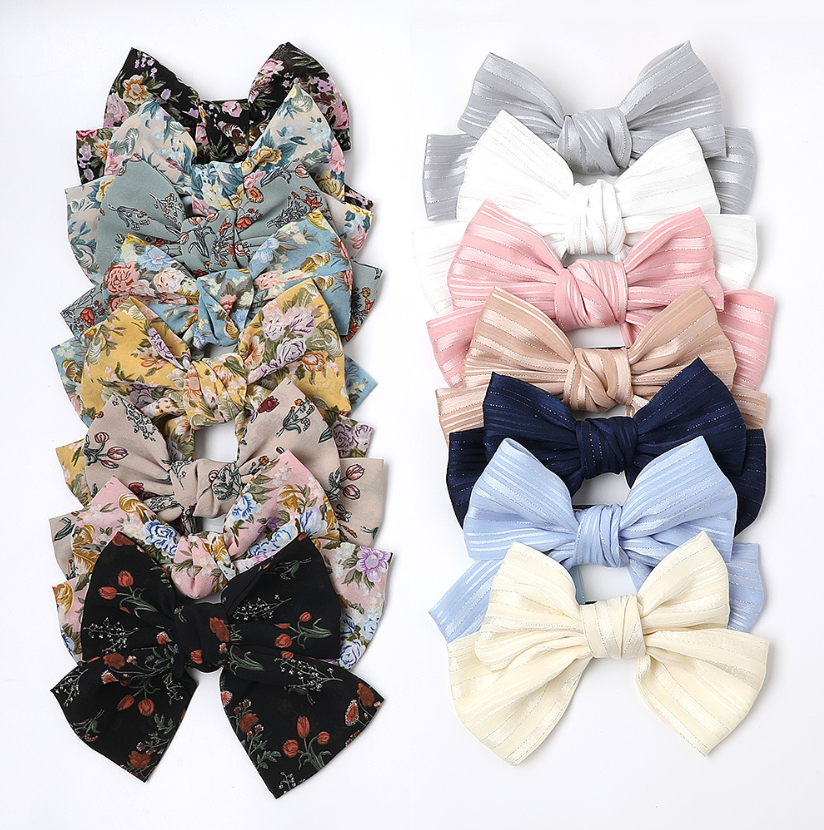 Оптовая продажа шелковая шифоновая Супер Бабочка пружинный зажим для волос с узлом