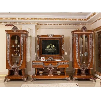 French Rococo Style Tv Stand Wall Unit Antique Solid Wood Tv Cabinet ...