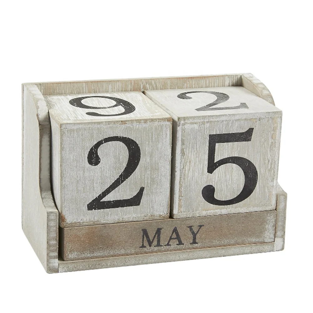 Vosarea Calendario perpetuo Calendario deslizante de madera para la decoración del escritorio del hogar