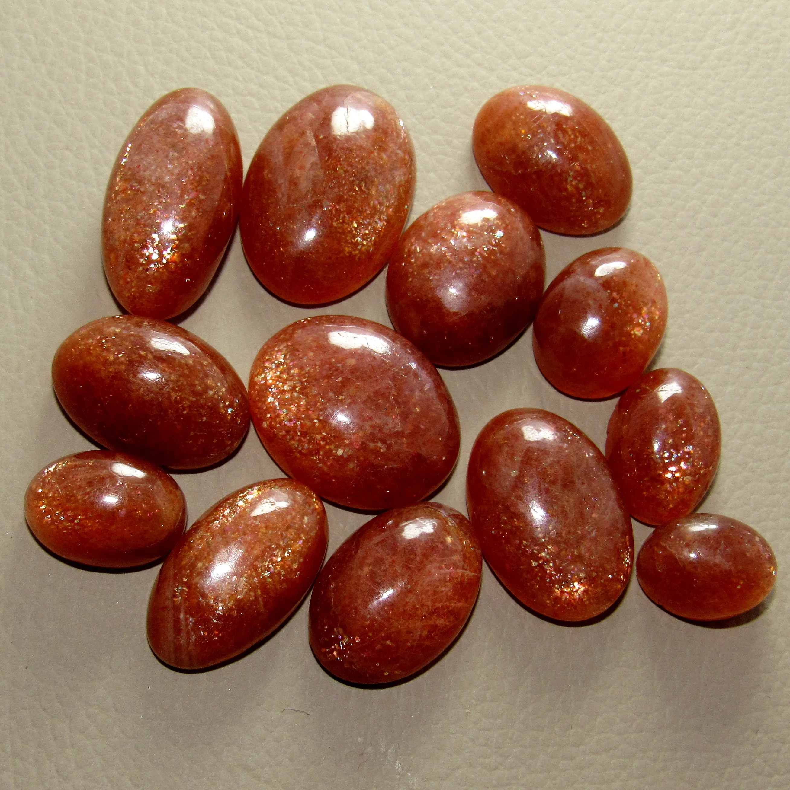 13 Pieces Natural Sun Stone Cabochons Lot 8x10mm Oval Shape Genuine Sunstone Gemstone Cab Loose Stones Smooth Gems Cabs C-17107