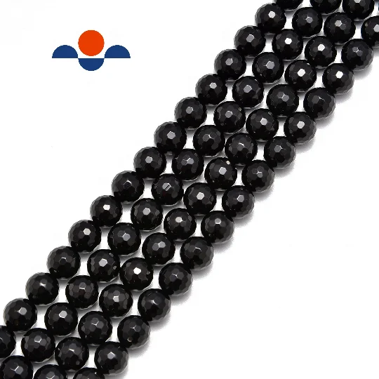 Natural Black Onyx Gemstone Faceted Round Beads 15“ 4mm 6mm 8mm 10mm 12mm 