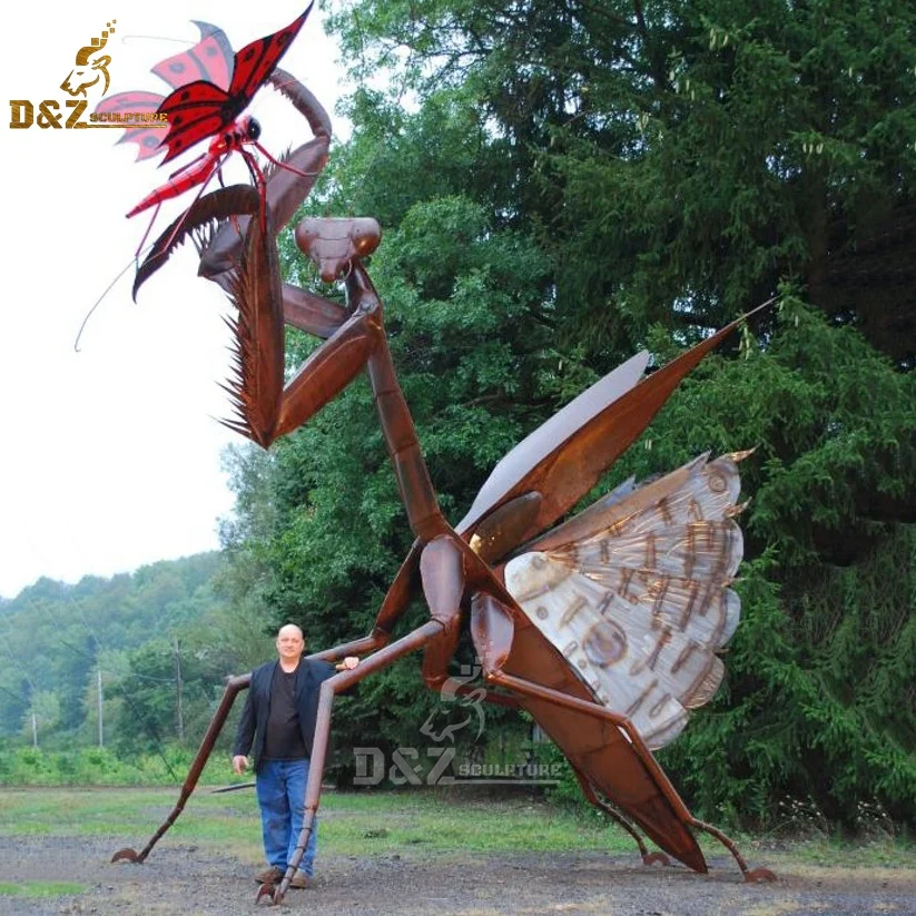 modern luxury large stainless steel plating gold mantis art