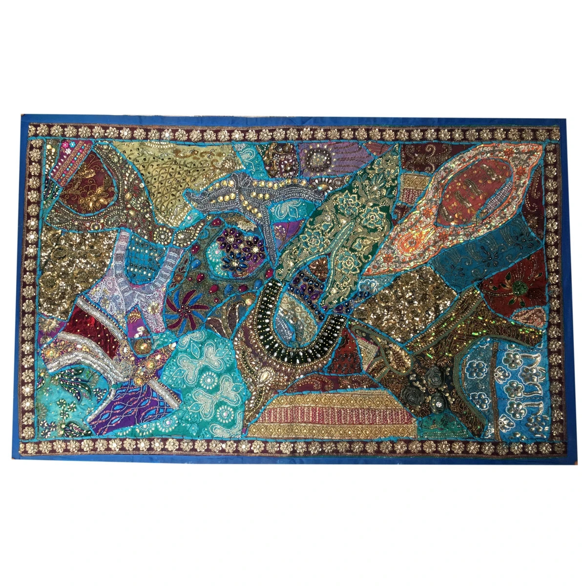 Vintage Hand Embroidered Patchwork Cotton Thread Work Wall Tapestry