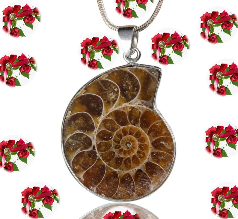 Ammonite fossil 925 silver plated pendant, antique jewelry supplier