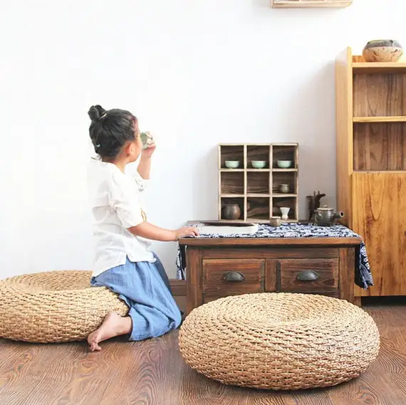 ECO-FRIENDLY WATER HYACINTH CUSHION MATTRESSES PAD for HOME/ SEAGRASS OTTOMAN BRAIDED STRAW SEAT CHEAP PRICE TOP SUPPLIER