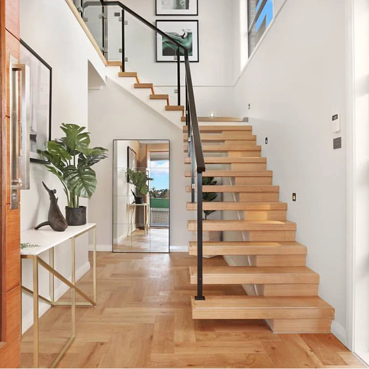 Interior Invisible Stringer Floating Stairs with 40Mm Oak Wood Tread