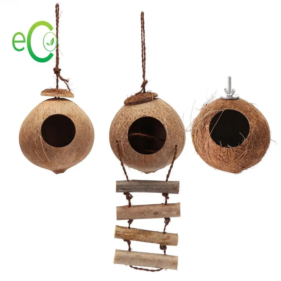 Лидер продаж 2021! Натуральное кокосовое Птичье гнездо ручной работы/домик для птиц из скорлупы кокоса/домик для птиц из кокоса с подвесной лестницей