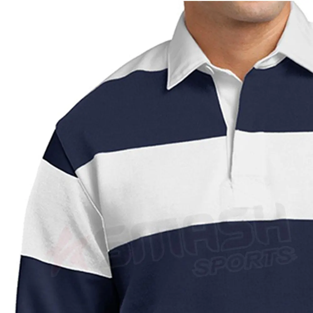Good Quality Rugby Shirt Custom Stripes Embroidery Logo Long Sleeve