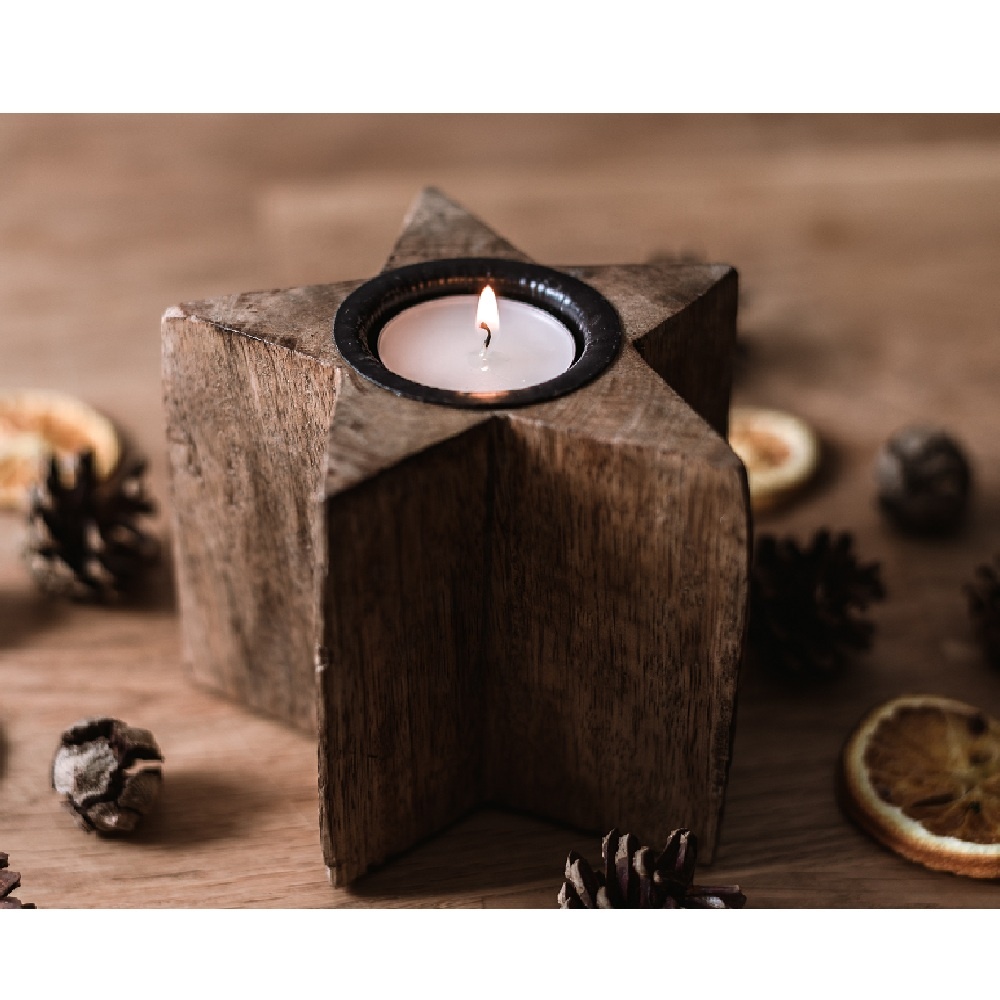 Деревянный держатель для чайного освещения в форме звезды