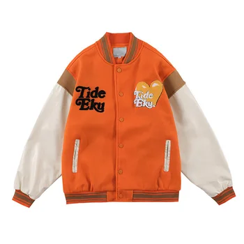 Custom Letterman Bomber Varsity Jacket Contrast Sleeves Boys Outer Wear Coat Letter Embroidery Jacket