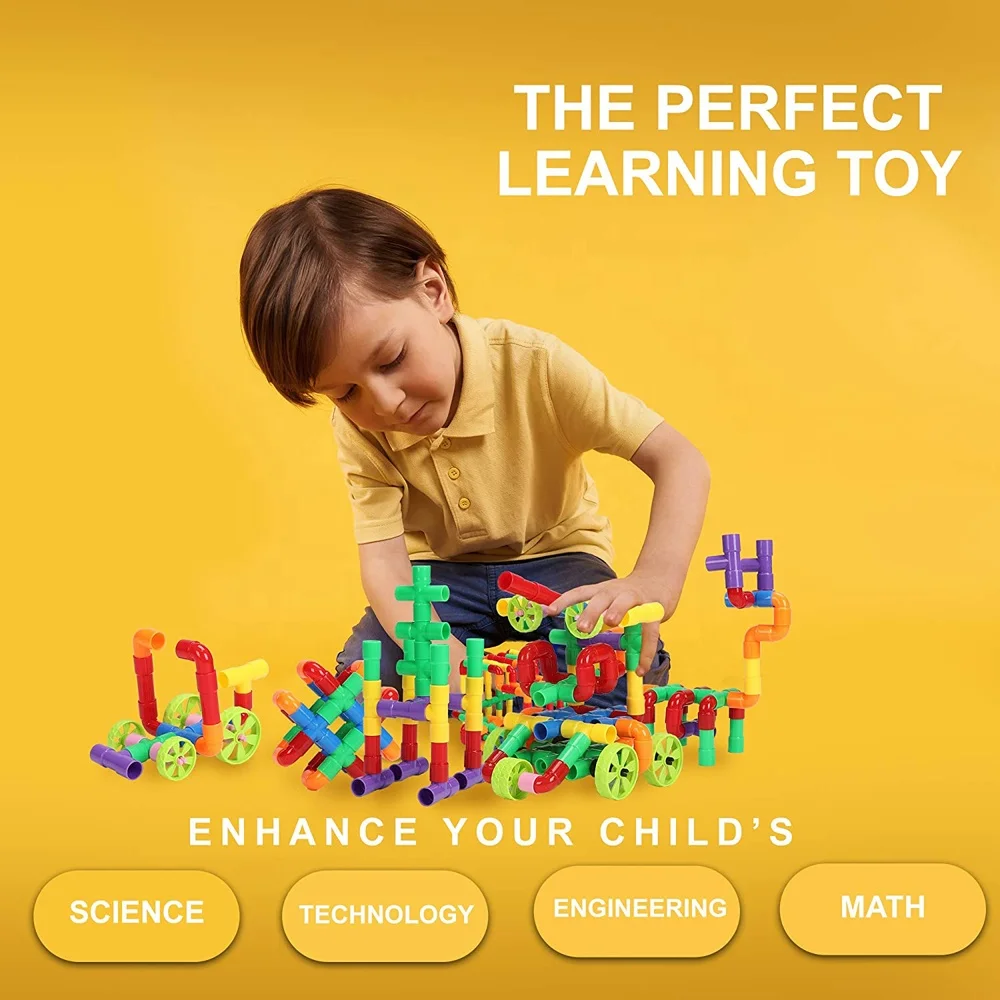 176pcs DIY Puzzle Pipeline Building Blocks Toys Construction Building Stick Pipe Blocks for Kids Educational Assembly Toy Tubing