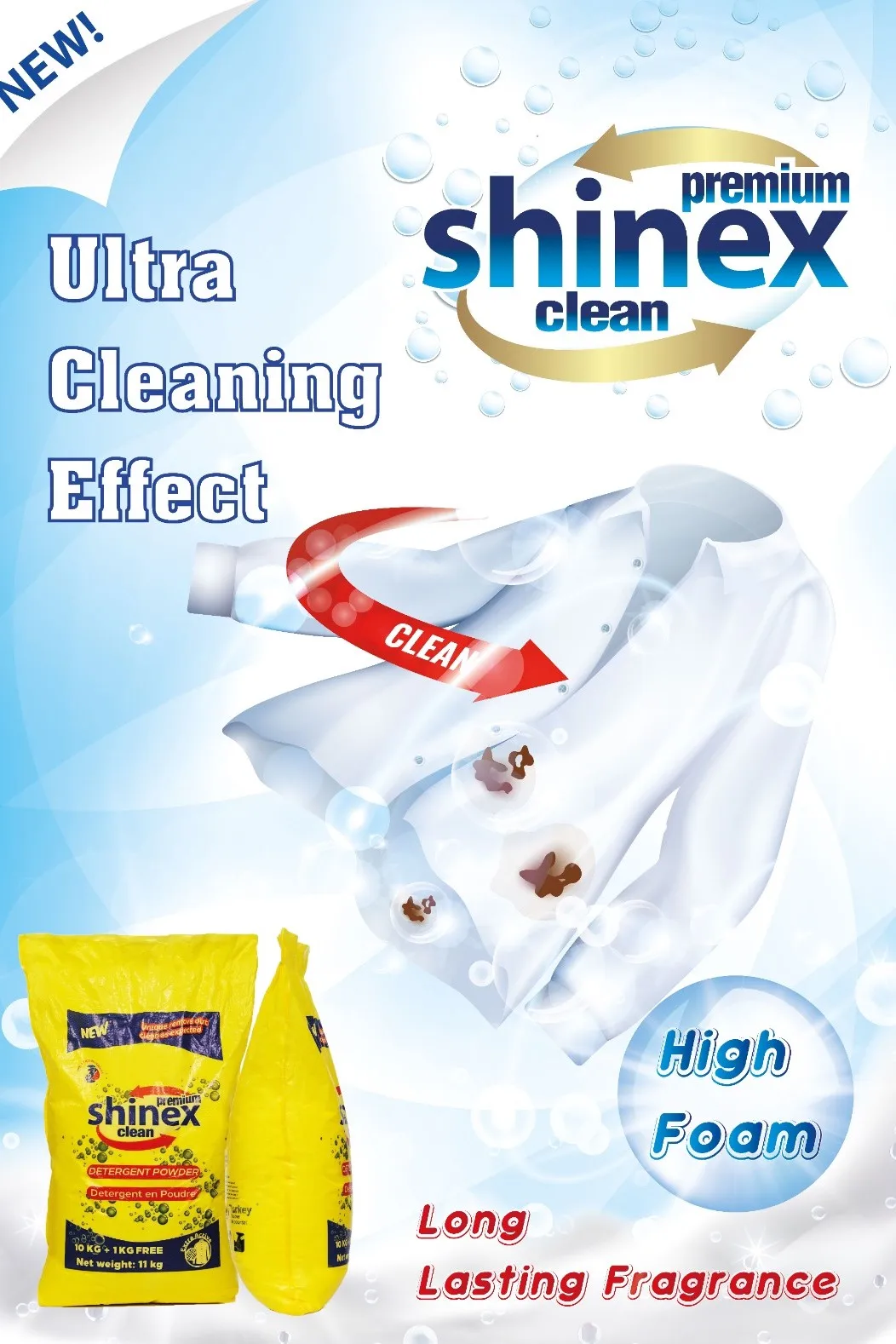 100g Hand Washing Detergent Powder High Foam Low Density Green Bag Pack For Laundry Washing