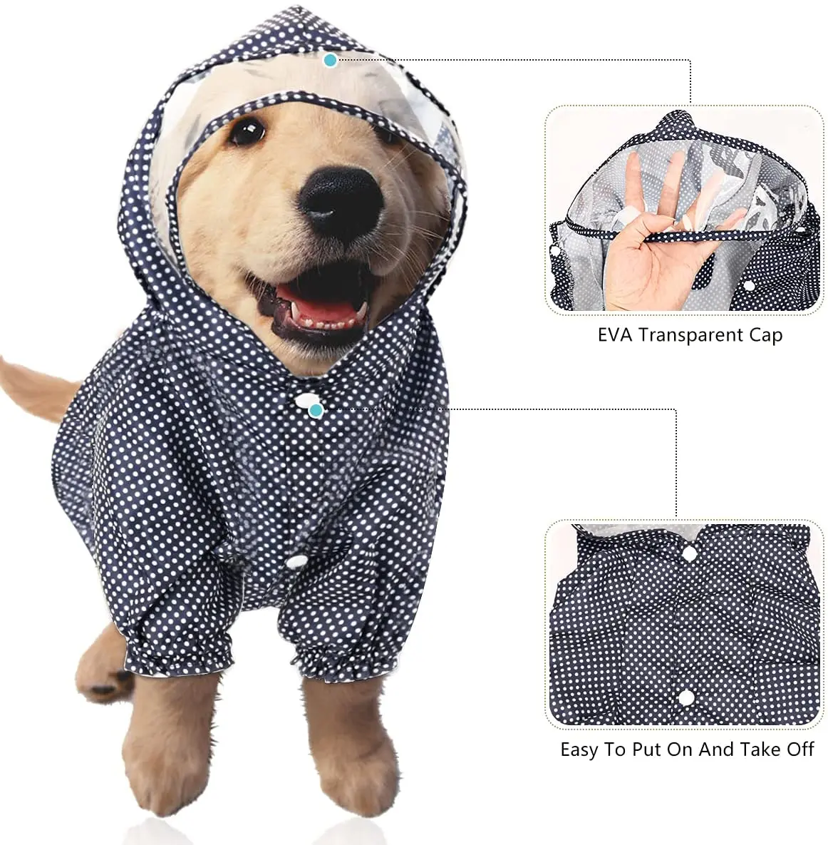 可调式轻质户外狗狗雨衣防水雨披雨衣雨衣连身衣带帽和线束孔